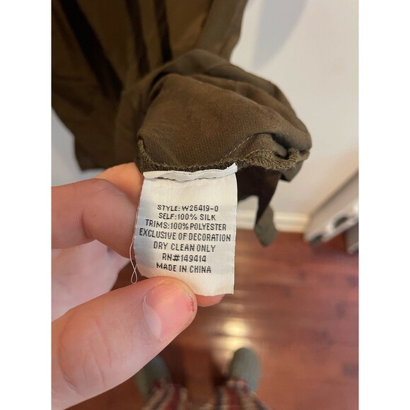 Johnny Was Embroidery Tunic Top Dress M Boho Olive Green Bell Sleeve Floral Silk - Picture 6 of 13